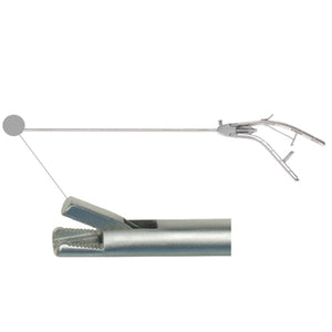 Laparoscopic needle holder self-righting tip (Gun style handle)